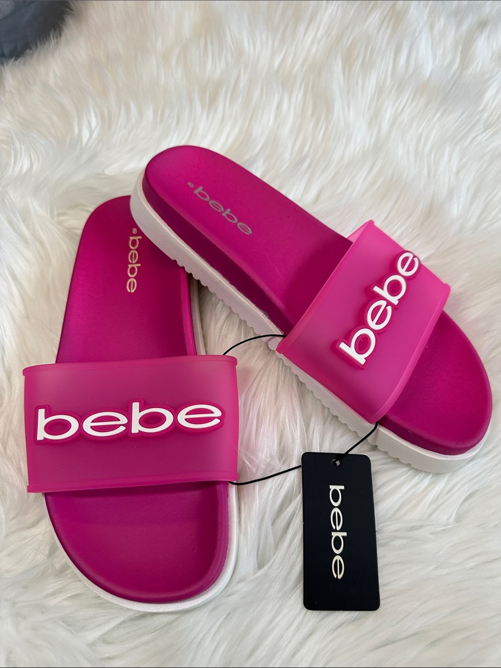 NWTS bebe Hot Pink Slide Sandals w/White Sole size 8 womens 🩷